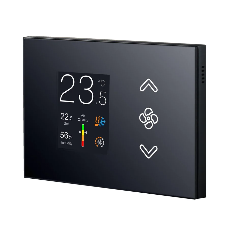 KCQ1 thermostat from the Kioo series, black glass with color display